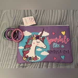 Expressions Unicorn Accessories Zipper Pouch w/ 3 Spiral Hair Ties